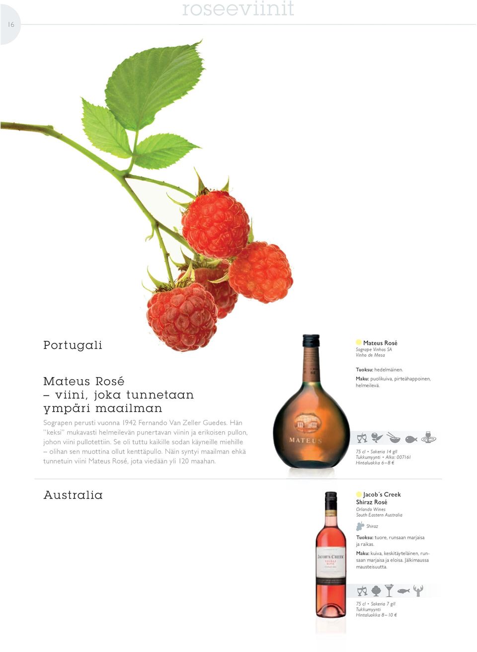 näin syntyi maailman ehkä tunnetuin viini Mateus Rosé, jota viedään yli 120 maahan. Mateus Rosé Sogrape Vinhos SA Vinho de Mesa Tuoksu: hedelmäinen.