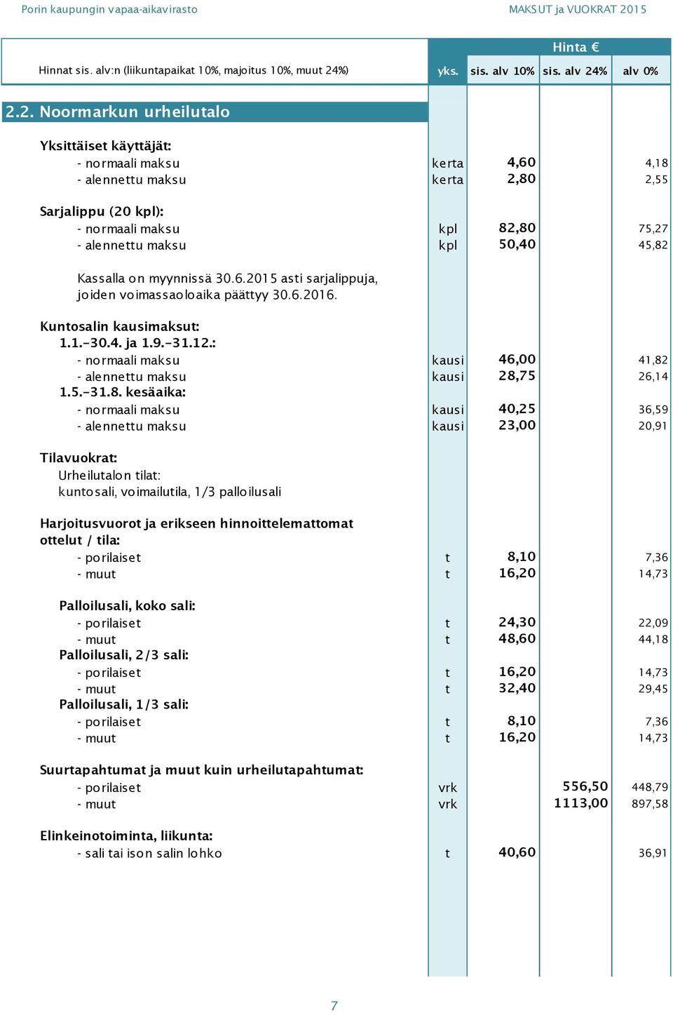 : - normaali maksu kausi 46,00 41,82