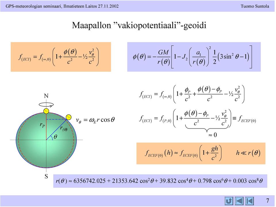 ) 1 1 3sin 1 N ( ECI ) ( ) φ φ φθ = 1+ + ½ P P θ,0 r P θ r (θ) θ = ωerosθ φθ φ P θ = 1 ½ ECI