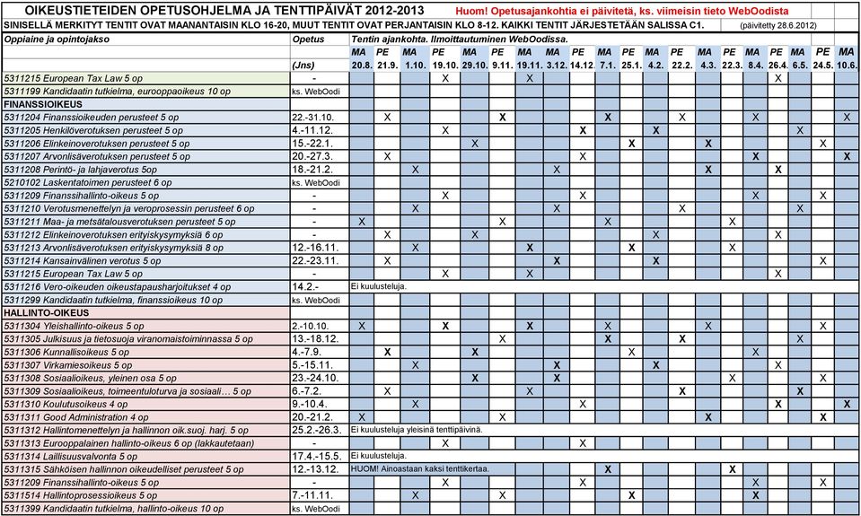 WebOodi 5311209 Finanssihallinto-oikeus 5 op - X X X X 5311210 Verotusmenettelyn ja veroprosessin perusteet 6 op - X X X X 5311211 Maa- ja metsätalousverotuksen perusteet 5 op - X X X X 5311212