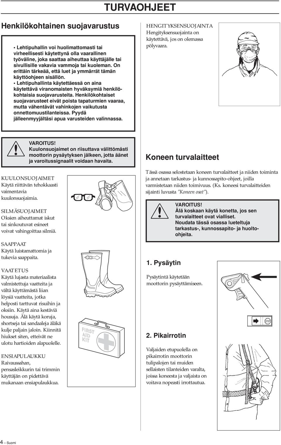 Henkilökohtaiset suojavarusteet eivät poista tapaturmien vaaraa, mutta vähentävät vahinkojen vaikutusta onnettomuustilanteissa. Pyydä jälleenmyyjältäsi apua varusteiden valinnassa.