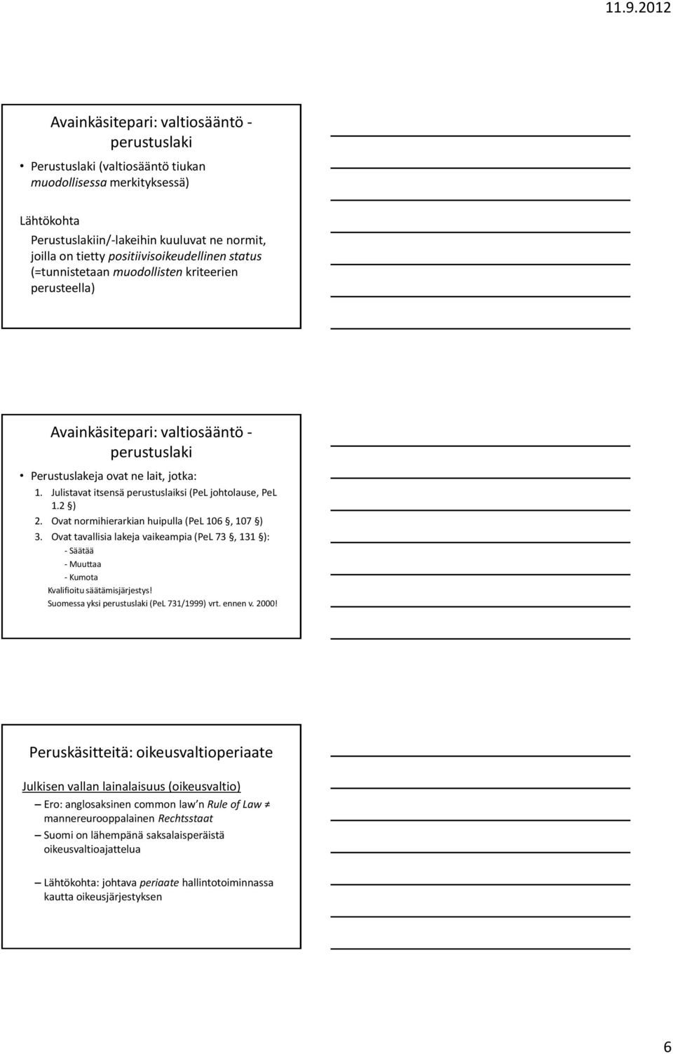 Julistavat itsensä perustuslaiksi (PeL johtolause, PeL 1.2 ) 2. Ovat normihierarkian huipulla (PeL 106, 107 ) 3.