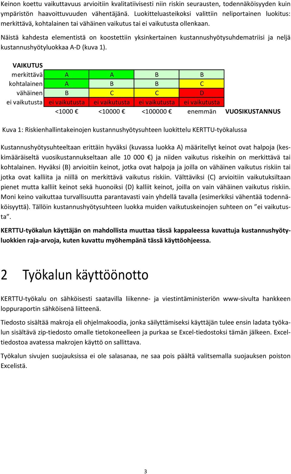 Näistä kahdesta elementistä on koostettiin yksinkertainen kustannushyötysuhdematriisi ja neljä kustannushyötyluokkaa A-D (kuva 1).