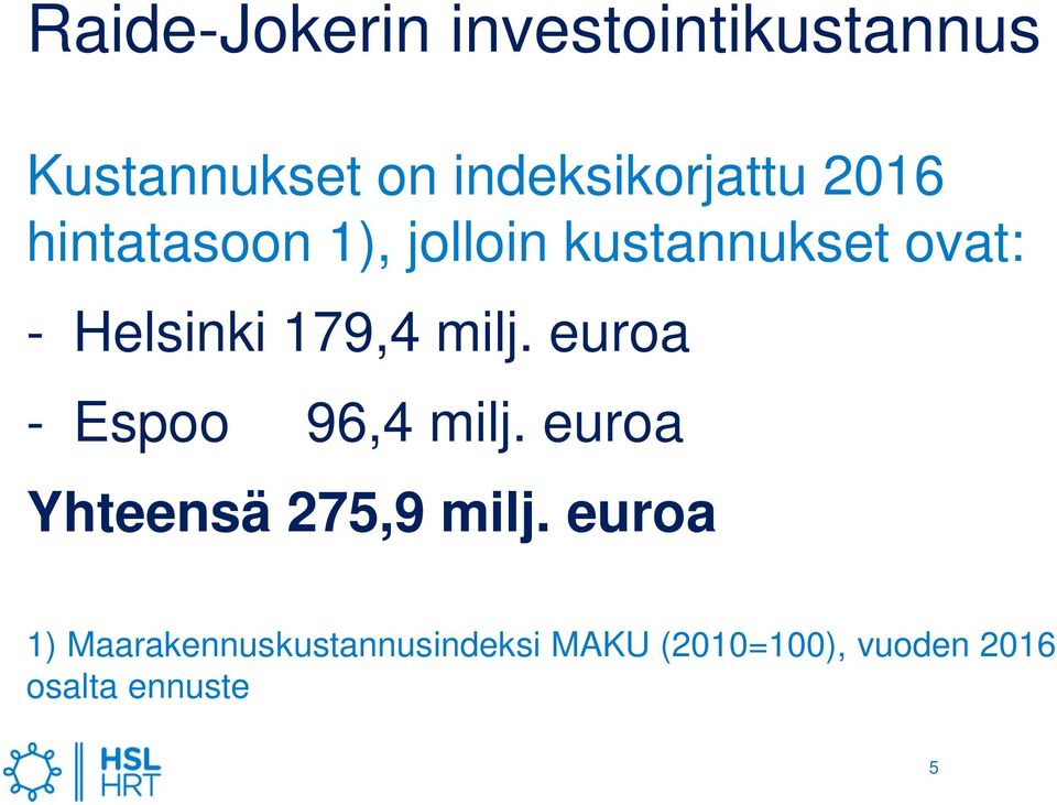 milj. euroa - Espoo 96,4 milj. euroa Yhteensä 275,9 milj.