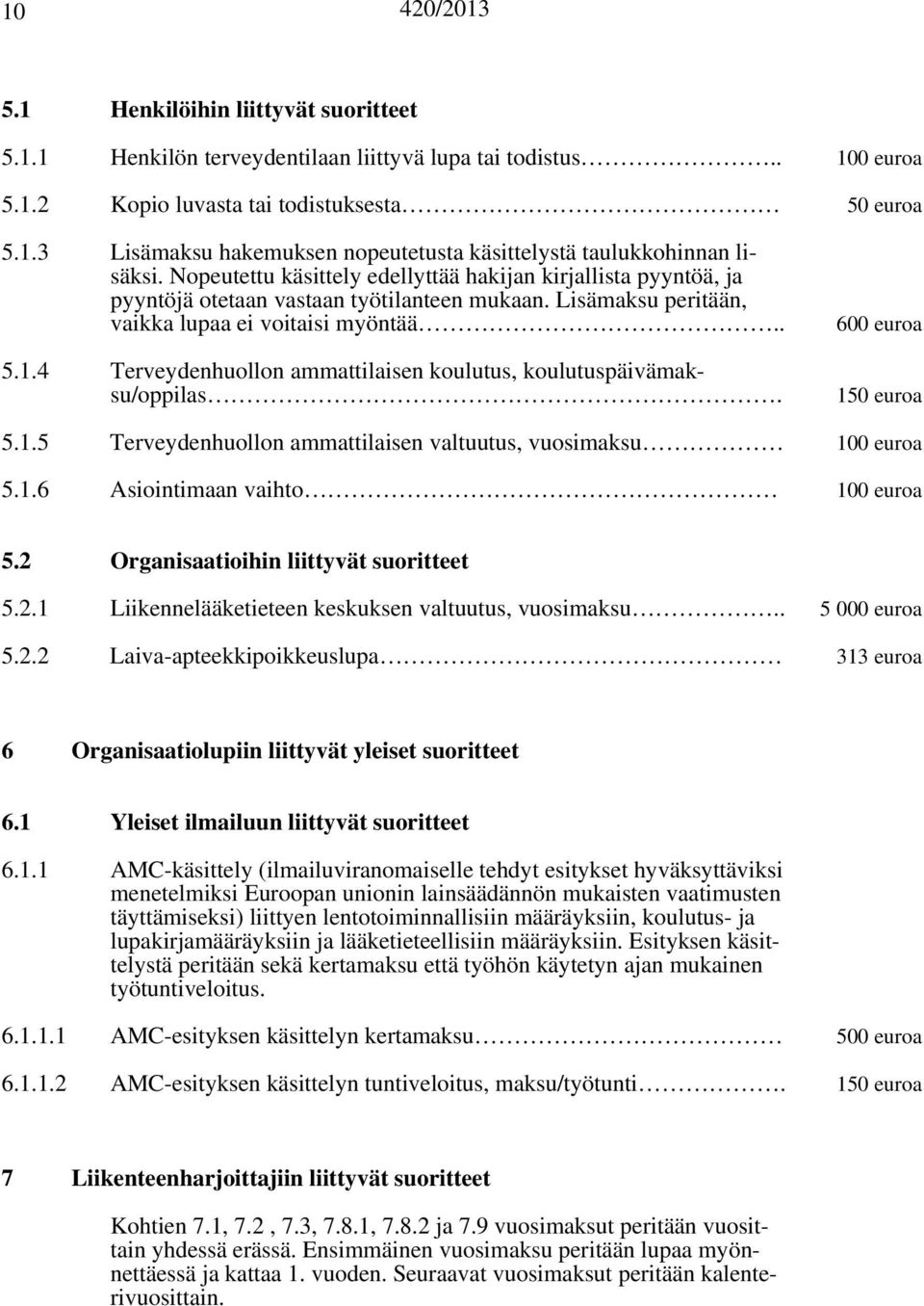 4 Terveydenhuollon ammattilaisen koulutus, koulutuspäivämaksu/oppilas. 600 euroa 150 euroa 5.1.5 Terveydenhuollon ammattilaisen valtuutus, vuosimaksu 100 euroa 5.1.6 Asiointimaan vaihto 100 euroa 5.