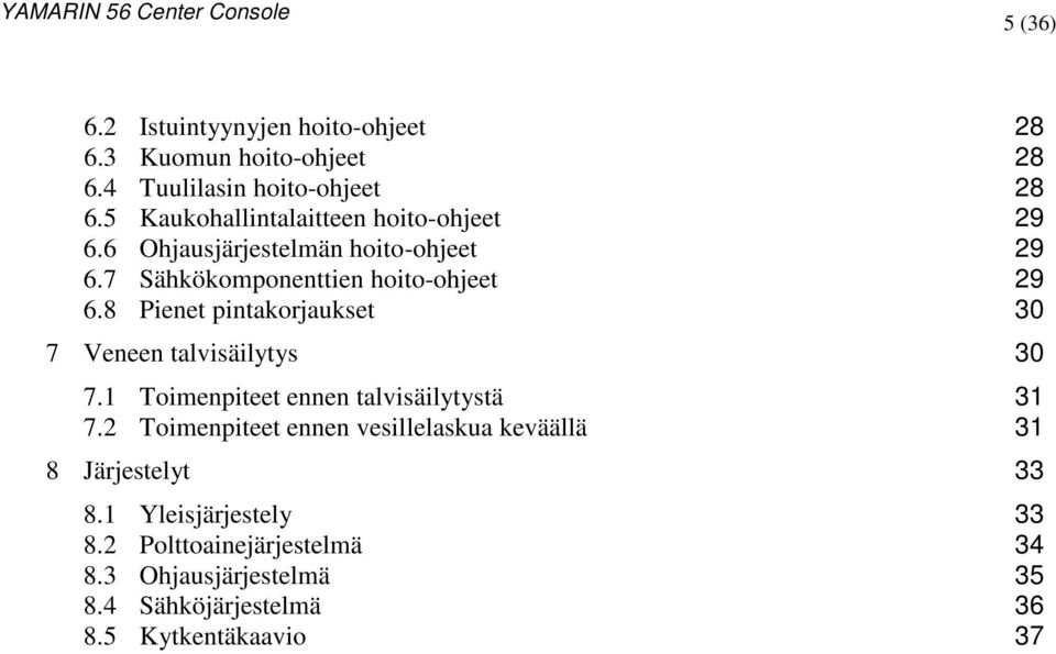 8 Pienet pintakorjaukset 30 7 Veneen talvisäilytys 30 7.1 Toimenpiteet ennen talvisäilytystä 31 7.