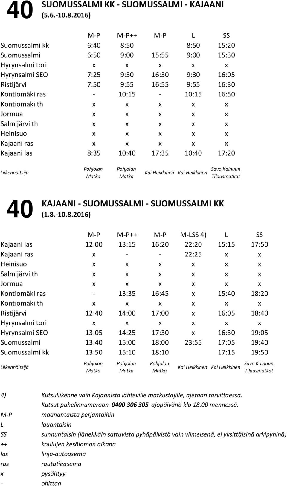 Kainuun Tilausmatkat 40 KAJAANI - SUOMUSSALMI - SUOMUSSALMI KK (1.8.