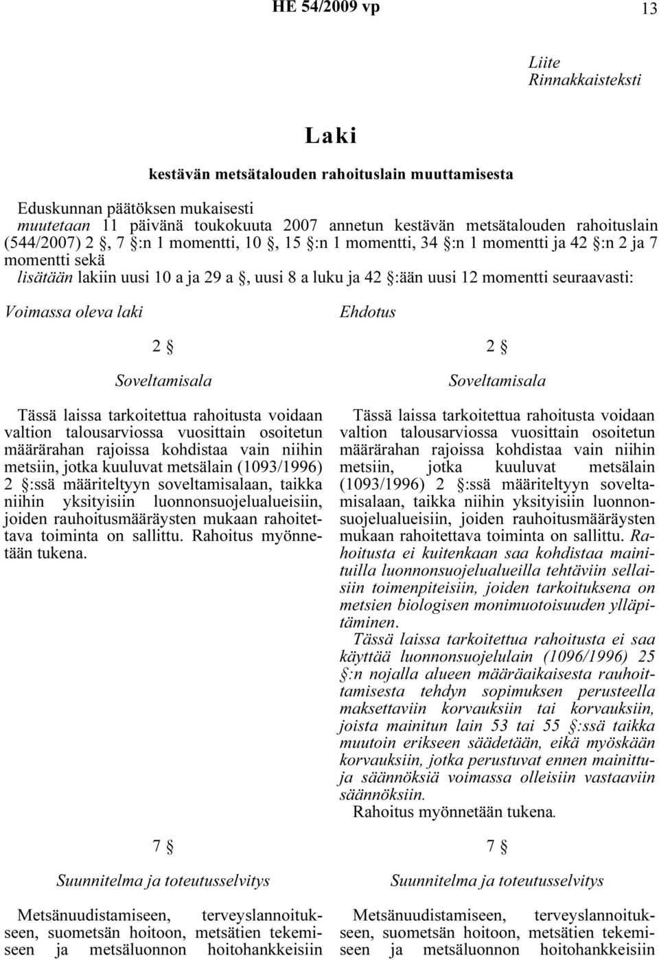 oleva laki Ehdotus 2 Soveltamisala Tässä laissa tarkoitettua rahoitusta voidaan valtion talousarviossa vuosittain osoitetun määrärahan rajoissa kohdistaa vain niihin metsiin, jotka kuuluvat metsälain