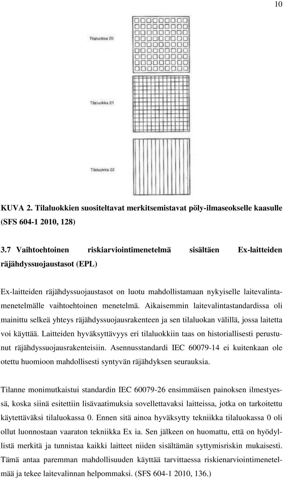 vaihtoehtoinen menetelmä. Aikaisemmin laitevalintastandardissa oli mainittu selkeä yhteys räjähdyssuojausrakenteen ja sen tilaluokan välillä, jossa laitetta voi käyttää.