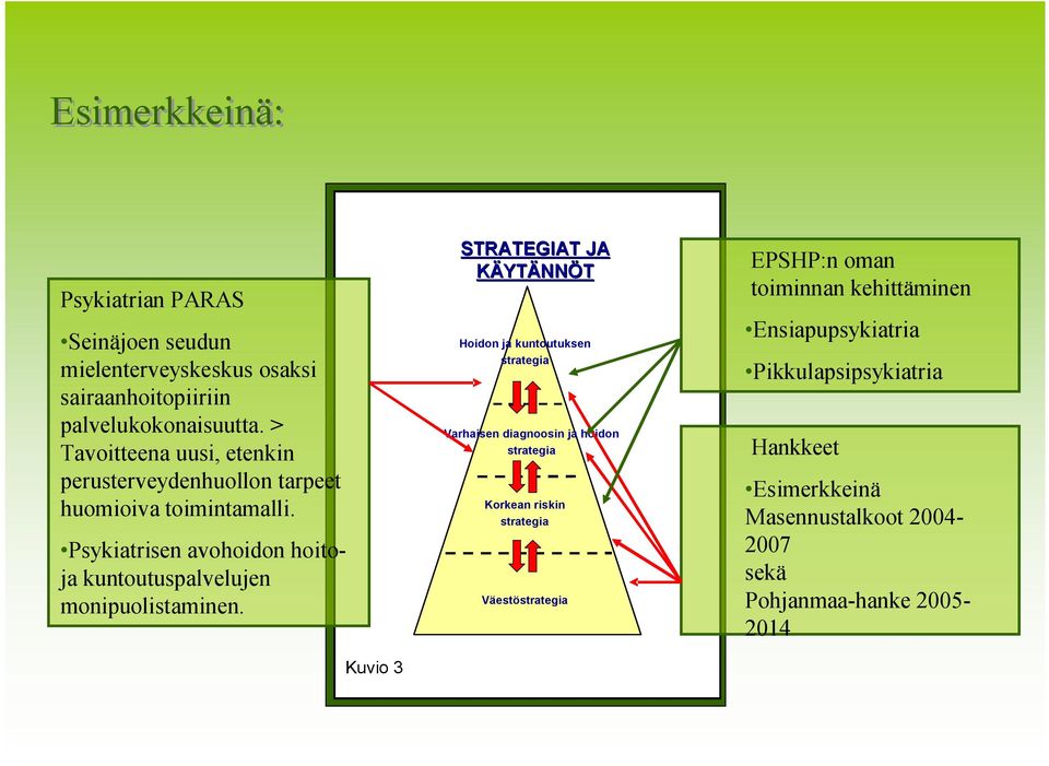 Psykiatrisen avohoidon hoitoja kuntoutuspalvelujen monipuolistaminen.