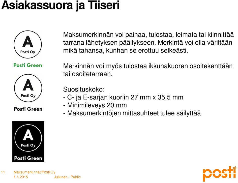 Merkinnän voi myös tulostaa ikkunakuoren osoitekenttään tai osoitetarraan.