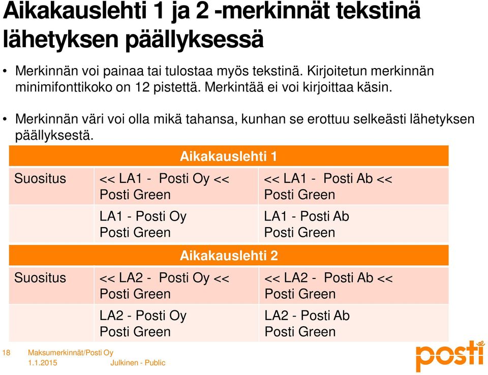 Merkinnän väri voi olla mikä tahansa, kunhan se erottuu selkeästi lähetyksen päällyksestä.