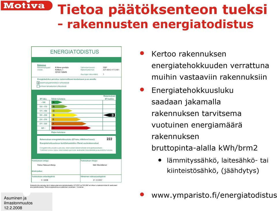 saadaan jakamalla rakennuksen tarvitsema vuotuinen energiamäärä rakennuksen