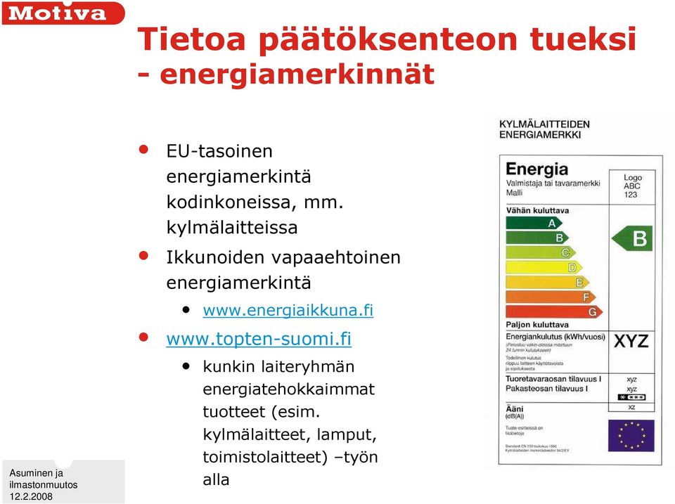 kylmälaitteissa Ikkunoiden vapaaehtoinen energiamerkintä www.energiaikkuna.