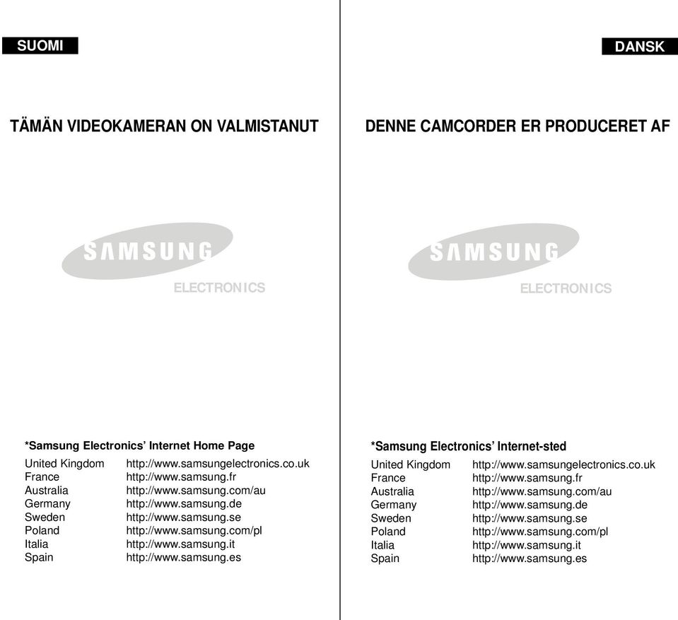 samsung.com/pl Italia http://www.samsung.it Spain http://www.samsung.es 
