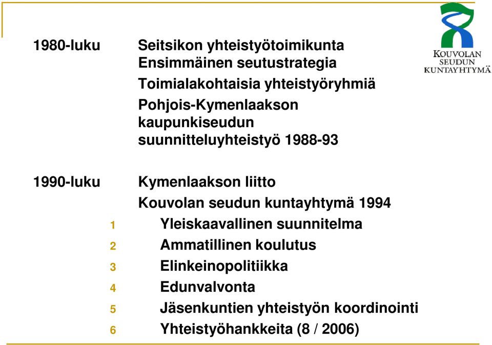 Kymenlaakson liitto Kouvolan seudun kuntayhtymä 1994 1 Yleiskaavallinen suunnitelma 2