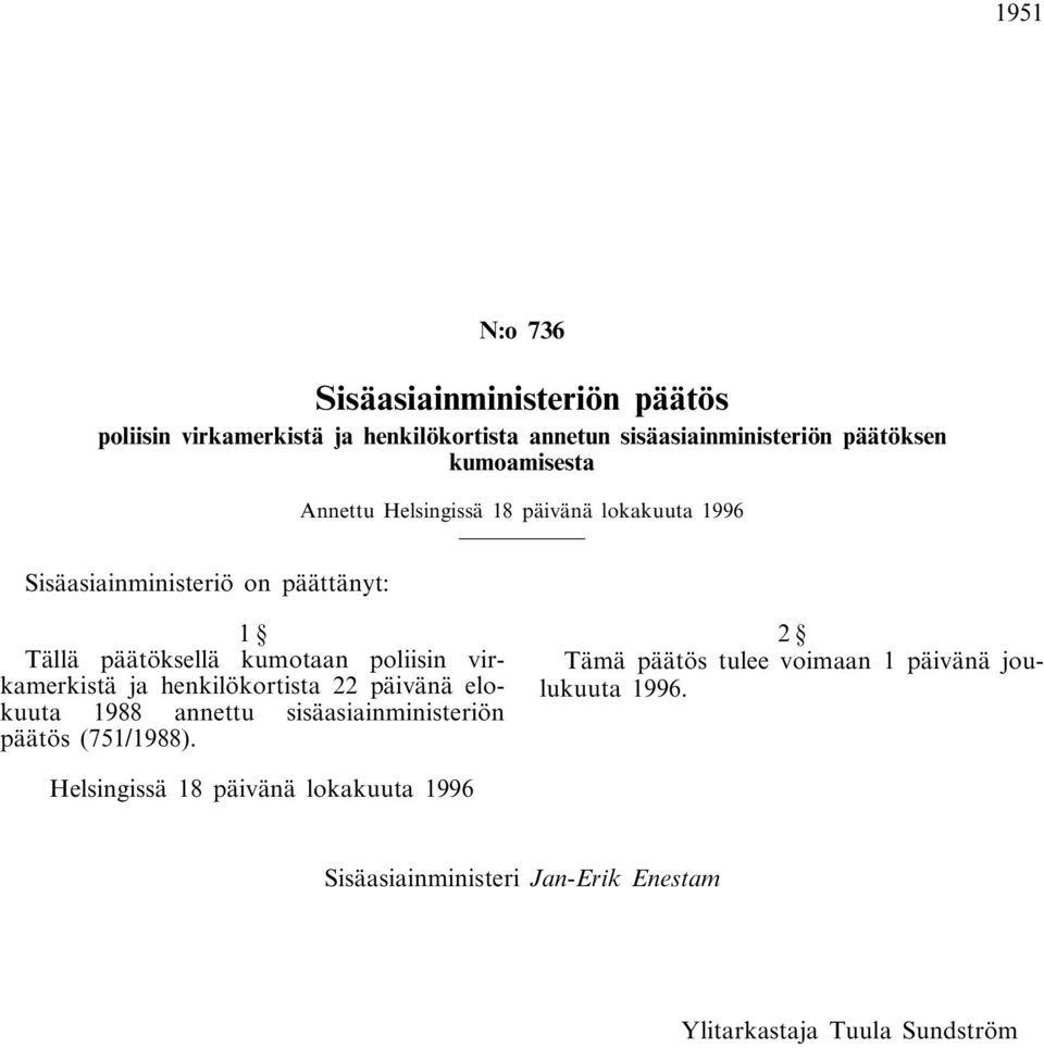 poliisin virkamerkistä ja henkilökortista 22 päivänä elokuuta 1988 annettu sisäasiainministeriön päätös (751/1988).