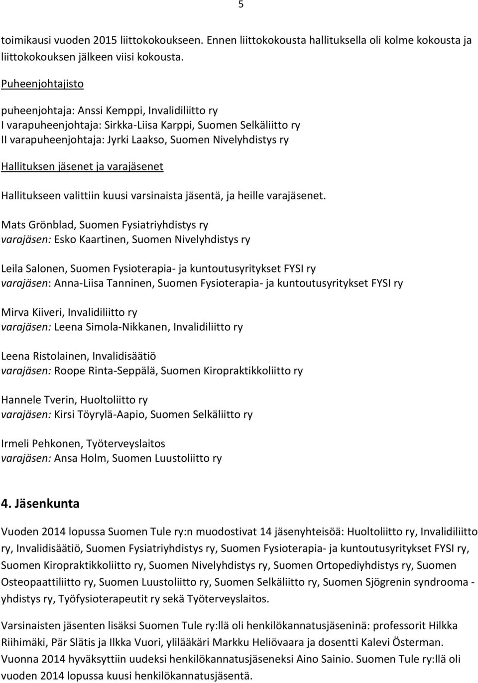 jäsenet ja varajäsenet Hallitukseen valittiin kuusi varsinaista jäsentä, ja heille varajäsenet.