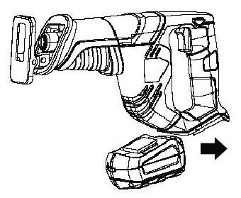 Removing the battery 1. Press the battery catch to release the battery. 2. Pull the battery forward to remove it from the saw. Inserting the battery 1.