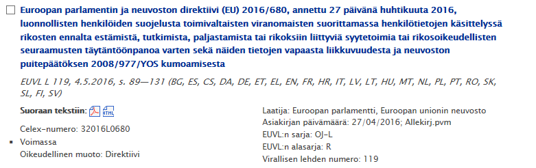 Voimaantulo Julkaistu virallinen lehti 20 pv esillä 25.