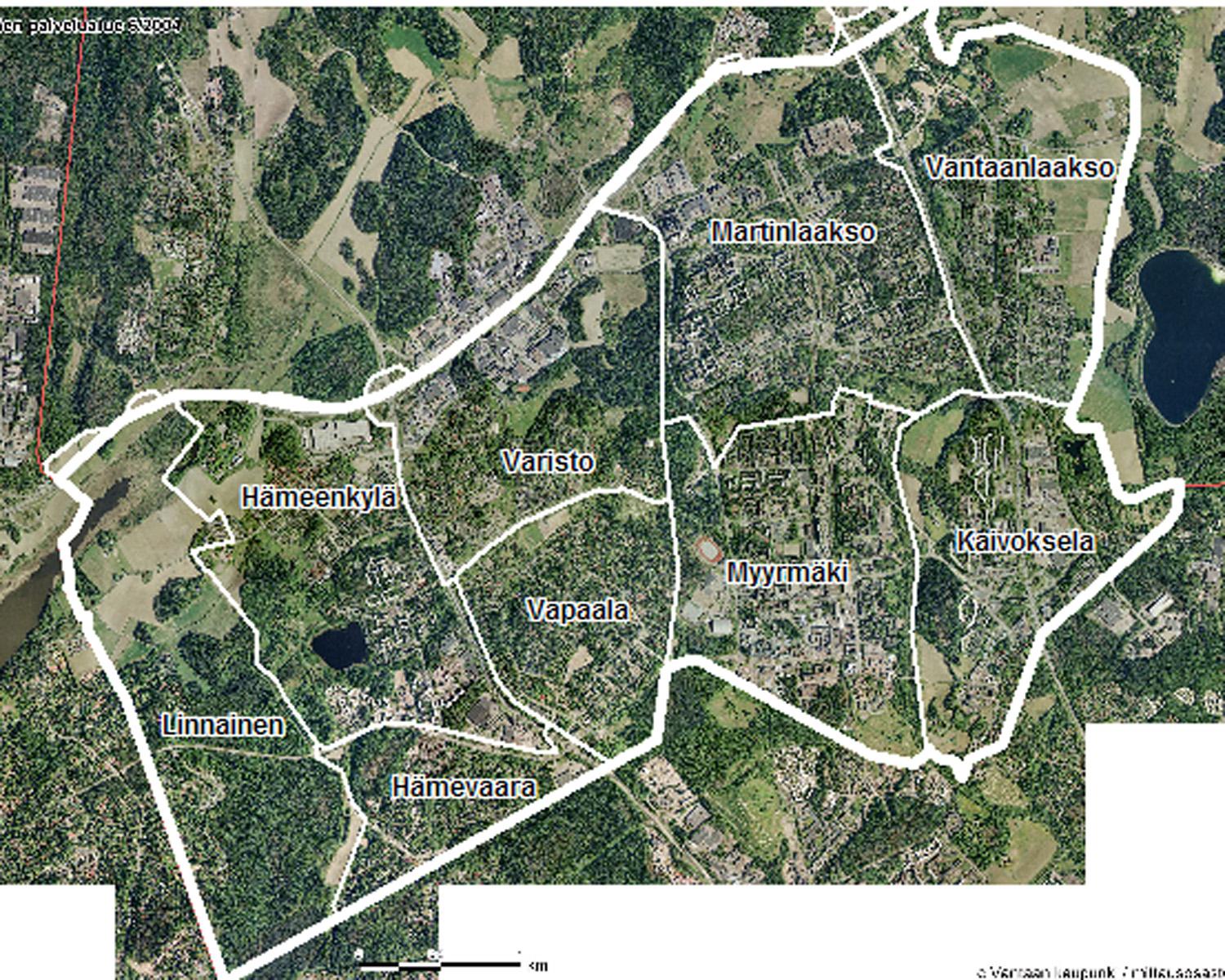 Vantaan tutkimusalue Alueen pinta-ala 2 260 ha, asukkaita 48 500 henkeä.