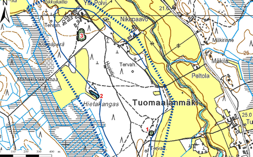 Kuva 19. Soranottoalueet: Herlevinharju C:n pohjavesialue, 131552 C II lk, Kokkola. Hietakankaan pohjavesialueelta (kuva 191) kartoitettiin kolme soranottoaluetta.