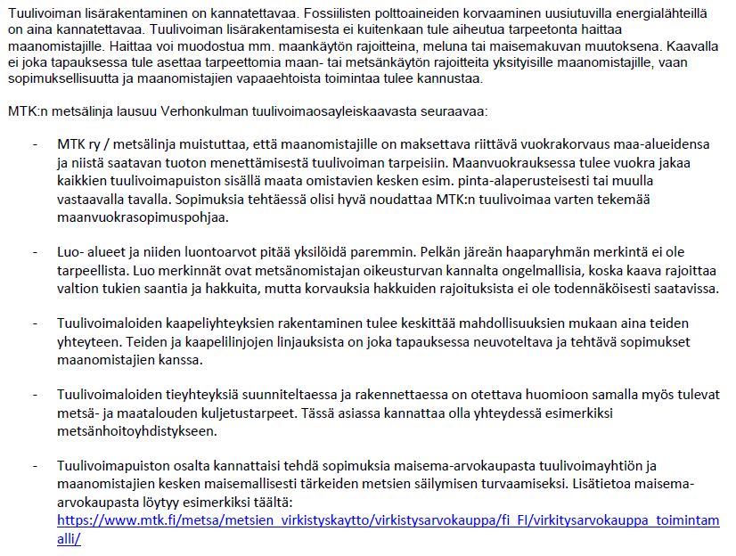 8 (10) Maa- ja metsätaloustuottajain keskusliitto MTK ry / Metsälinja, 26.11.