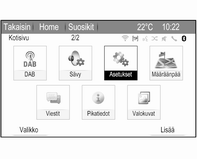 avauksen jälkeen, kun ovia ei avata. Omat asetukset 7" Navi 950 -näyttö Paina painiketta HOME ja valitse sitten kuvake Asetukset.