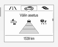 188 Ajaminen ja käyttö Etäisyyden osoitus edessä olevaan kohteeseen Etäisyyden osoitus edessä olevaan kohteeseen näyttää etäisyyden edessä ajavaan autoon.