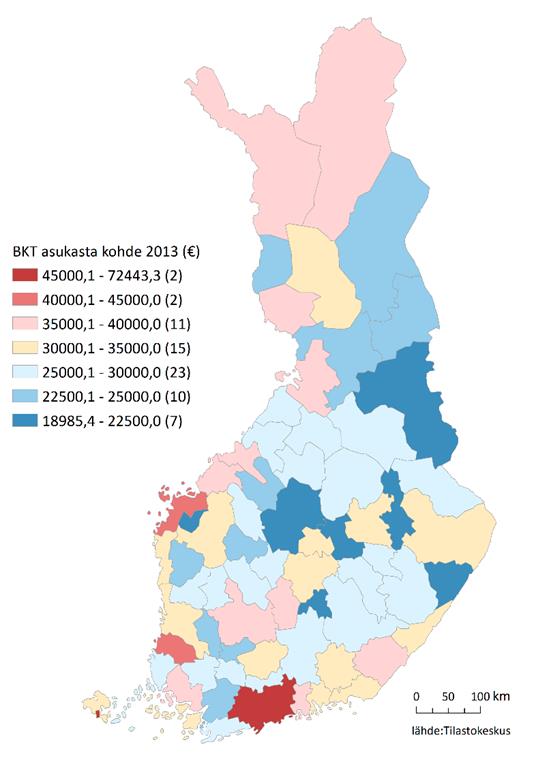 Aluetalous Bruttokansantuotteen kehitys 2000-2013 (2000=100).