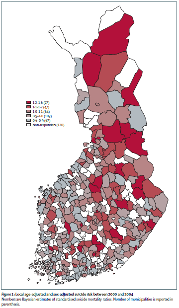 Alueellinen ikä- ja sukupuolivakioitu itsemurhakuolleisuusriski