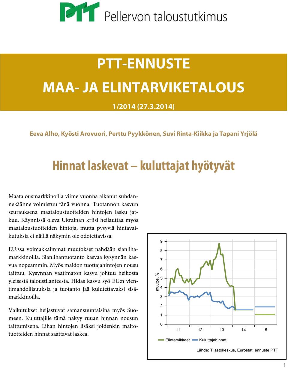 vuonna. Tuotannon kasvun seurauksena maataloustuotteiden hintojen lasku jatkuu.