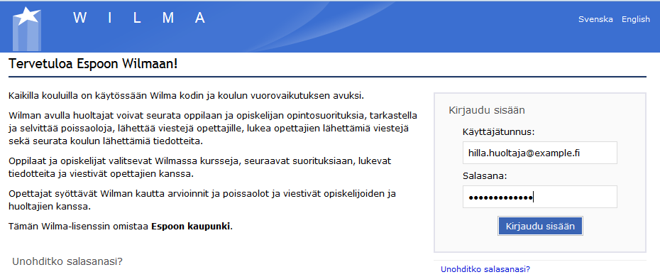 HUOLTAJAN OHJE 1 (7) Ilmoittautuminen vammaispalveluiden päätöksellä Wilmassa Keväällä 2016 on mahdollista ilmoittautua loma-, aamu- ja iltapäivähoitoon myös Wilmajärjestelmän kautta.