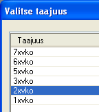 Taajuuksien vaihtaminen Yksittäisten rivien taajuuksia voidaan muokata tarvittaessa rivikohtaisesti alakortilla.