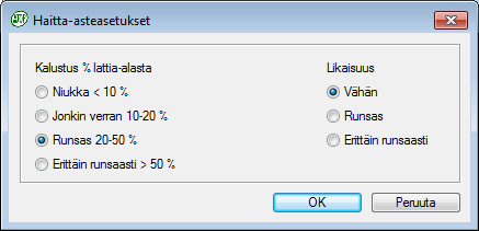 Haitta-asteen määritys Laskija voi tarkistaa ja tarvittaessa muuttaa töiden haitta-astetta. Haitta-aste voidaan muuttaa sekä lattia- että kalustetöiden osalta.