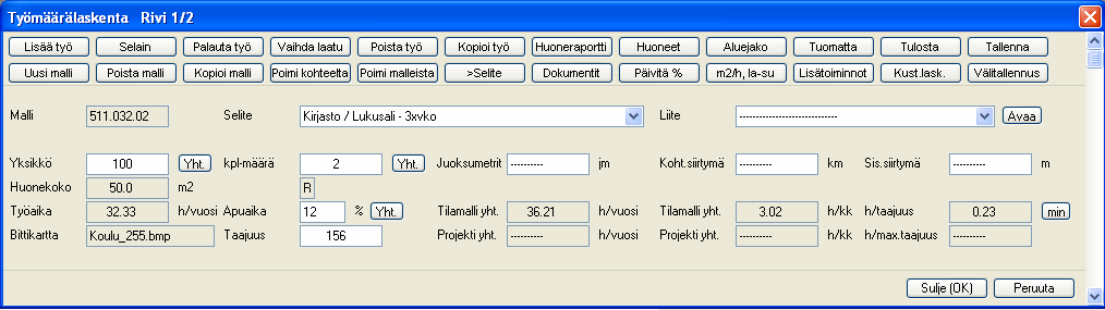 Vanha kohde pohjaksi 2/2 Muista tallentaa kohde Työmäärälaskenta kortin Tallenna painikkeesta!