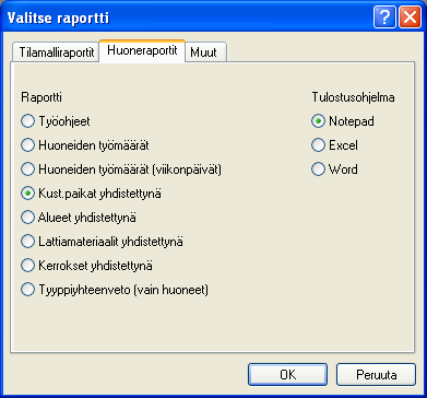 Esimerkkejä huoneraporteista Kustannuspaikat/Alueet yhdistettynä Kustannuspaikat yhdistettynä kertoo eri kustannuspaikoille kohdistuvat työajat.