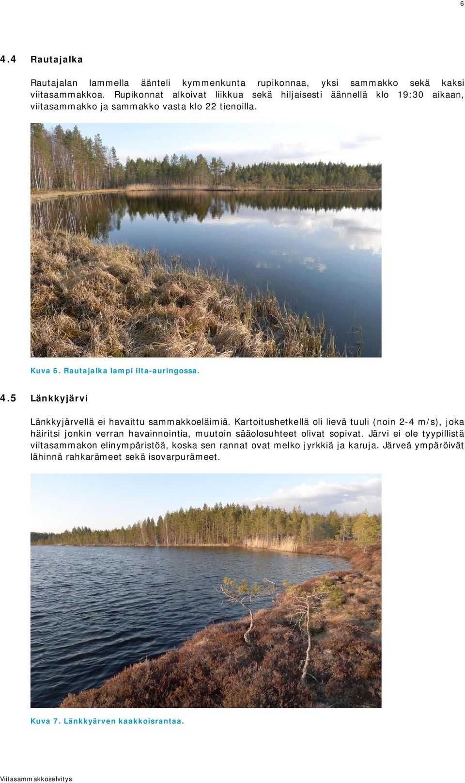 5 Länkkyjärvi Länkkyjärvellä ei havaittu sammakkoeläimiä.