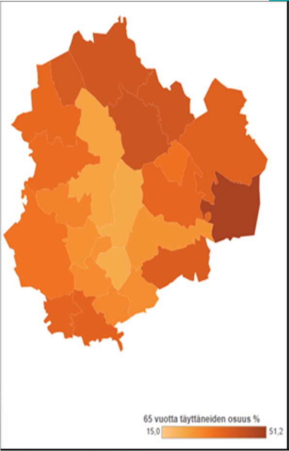 65-vuotta täyttäneiden osuus