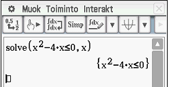 50 5.8. Interakt Yhtälö / Epäyhtälö-alavalikon komennot Komennot solve ja dsolve on selitetty jo kappaleessa 5.2. Interakt Lisätoim alavalikon komennot.