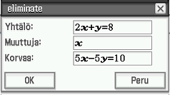 51 5. eliminate-komento: Ratkaisee yhtälön muuttujan suhteen ja korvaa sitten saman muuttujan toisessa lausekkeessa saadulla tuloksella. 6.