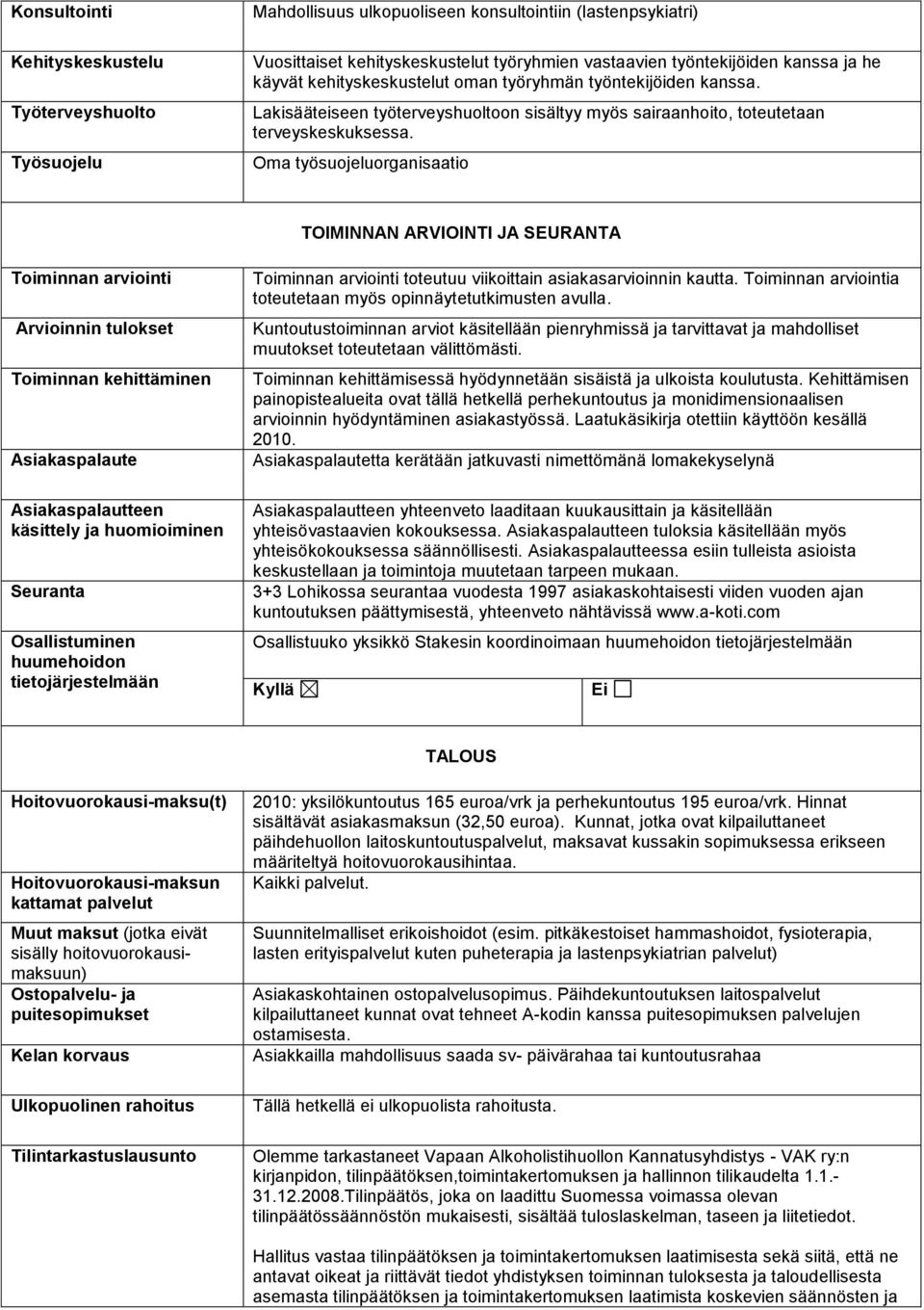 Oma työsuojeluorganisaatio TOIMINNAN ARVIOINTI JA SEURANTA Toiminnan arviointi Arvioinnin tulokset Toiminnan kehittäminen Asiakaspalaute Asiakaspalautteen käsittely ja huomioiminen Seuranta