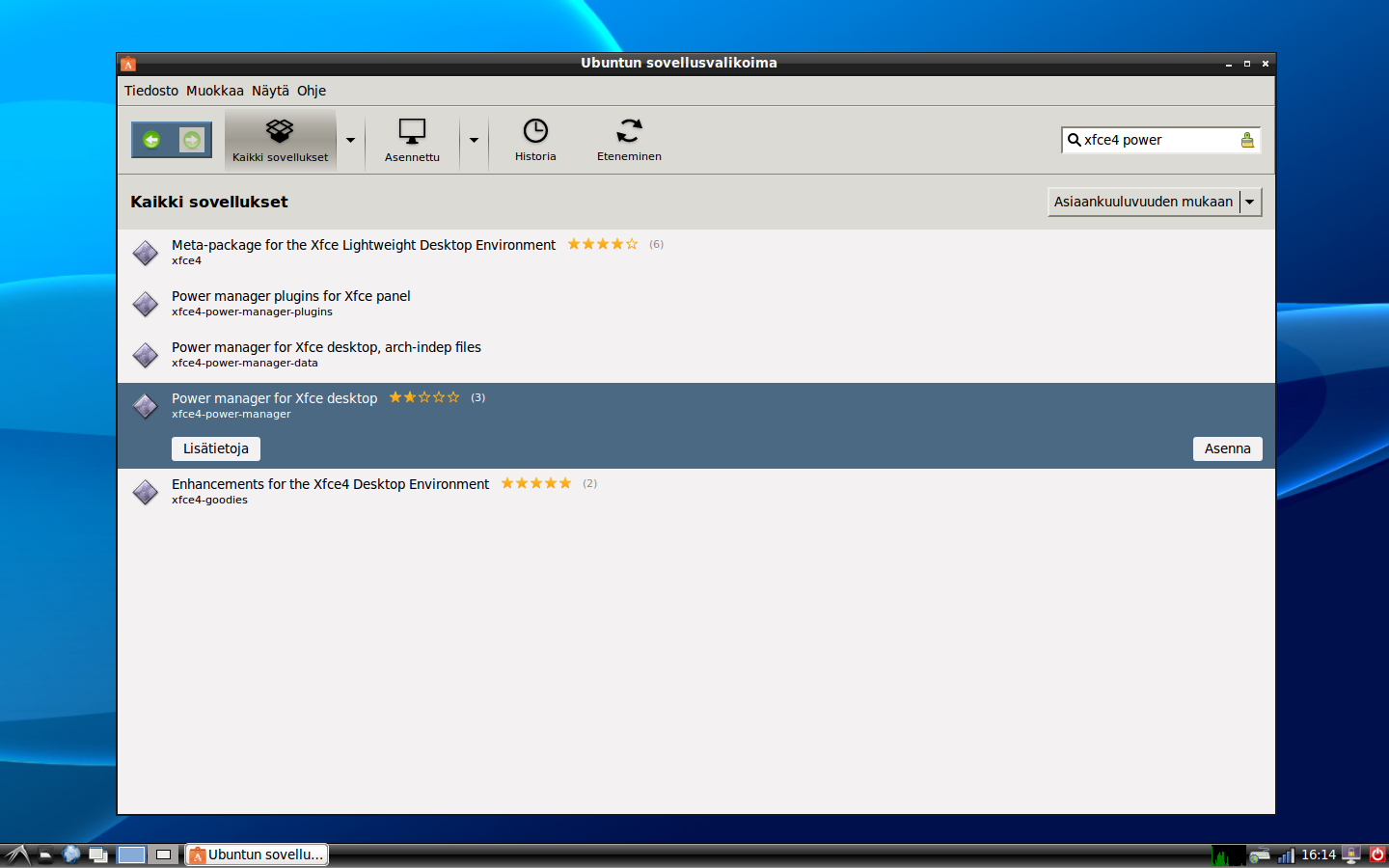 Sovellus näyttää LXDE:ssä samalta ja toimii samalla tavoin kuin Ubuntun
