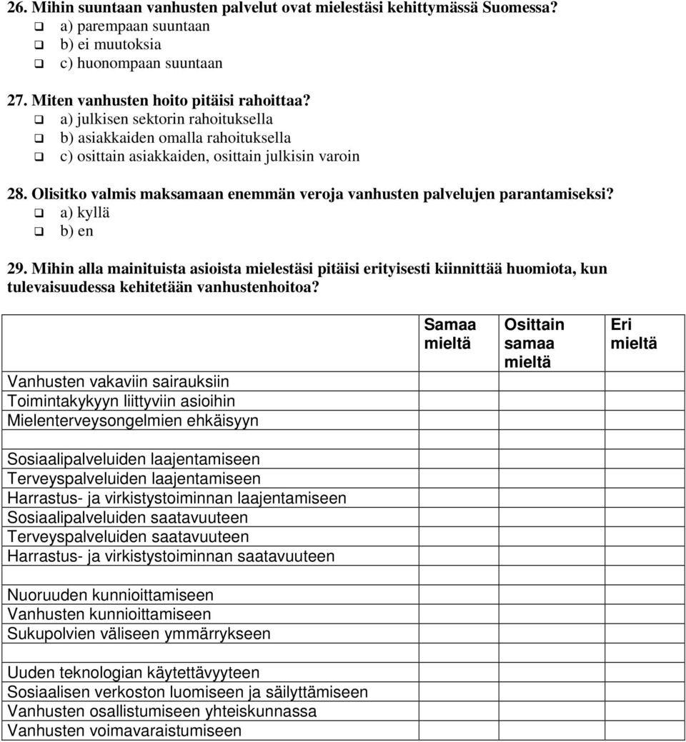 Olisitko valmis maksamaan enemmän veroja vanhusten palvelujen parantamiseksi? 29.