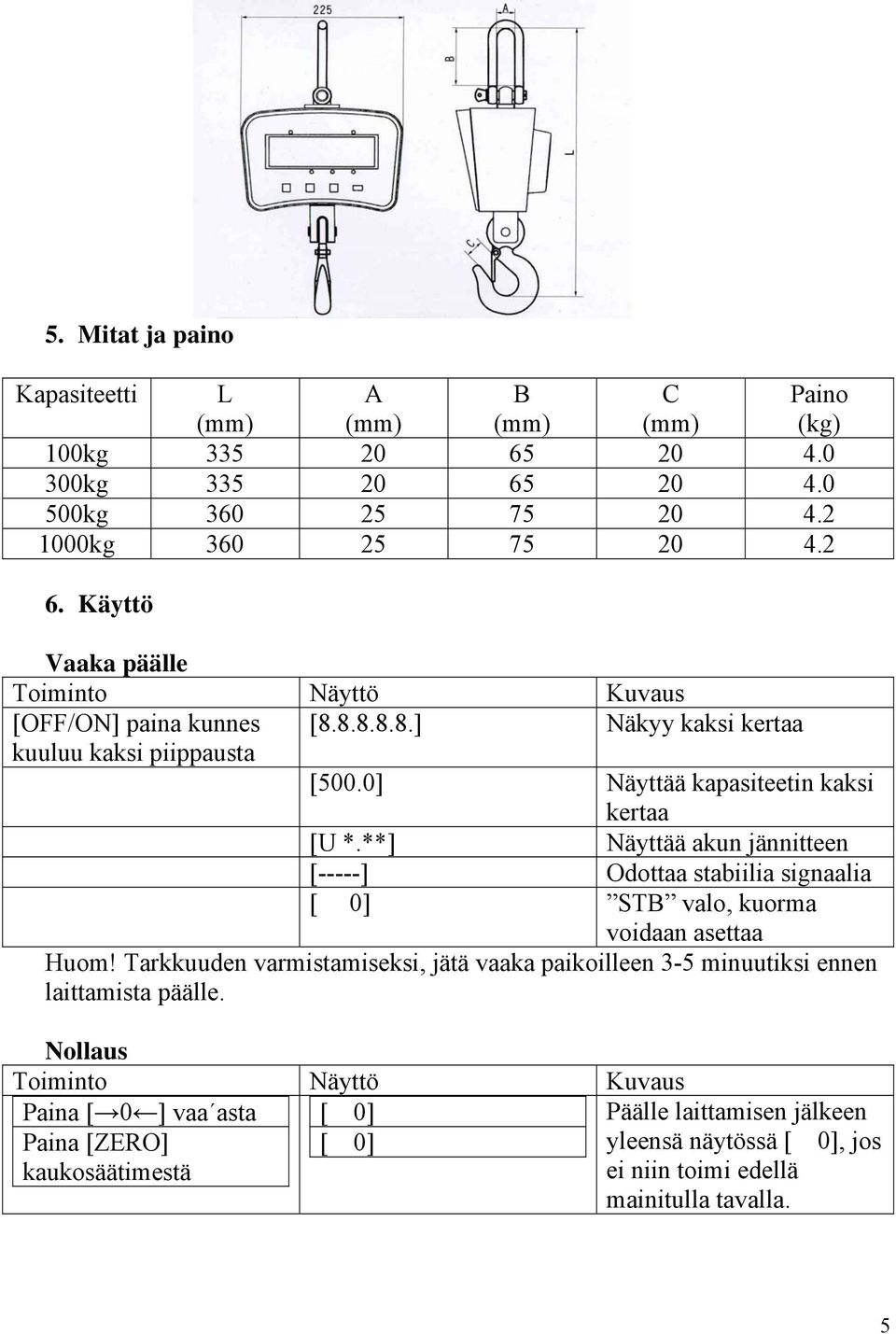 **] Näyttää akun jännitteen [-----] Odottaa stabiilia signaalia [ 0] STB valo, kuorma voidaan asettaa Huom!