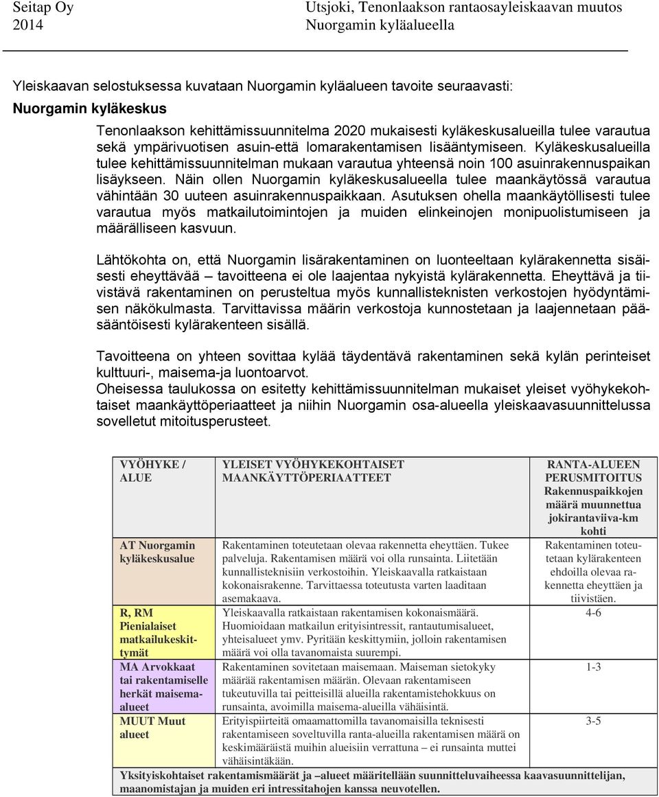 Näin ollen Nuorgamin kyläkeskusalueella tulee maankäytössä varautua vähintään 30 uuteen asuinrakennuspaikkaan.