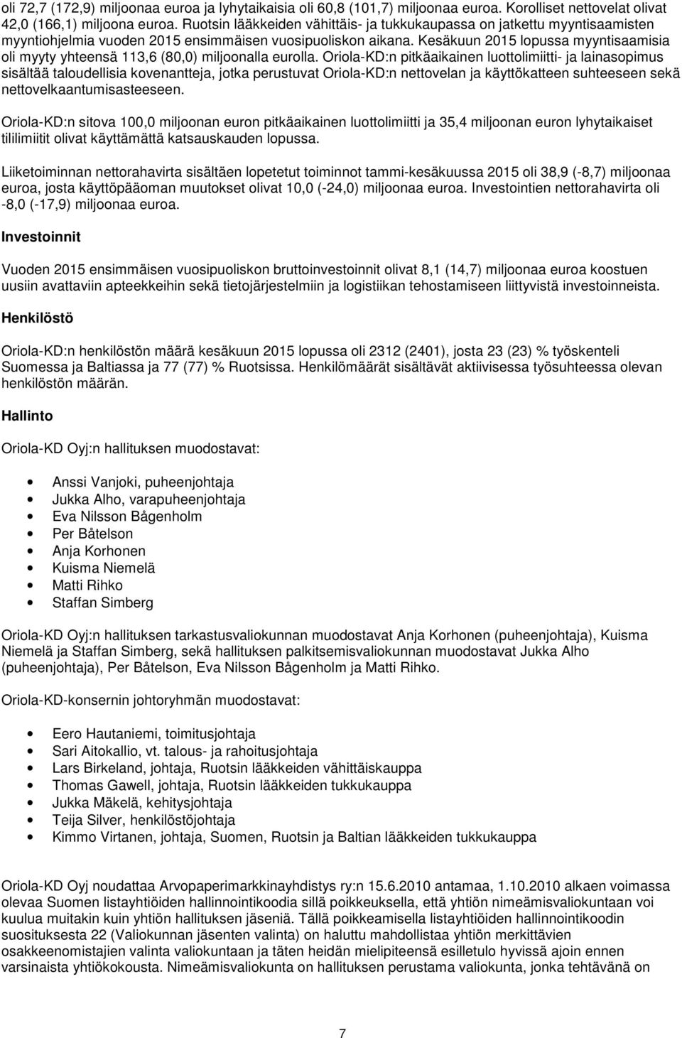 Kesäkuun 2015 lopussa myyntisaamisia oli myyty yhteensä 113,6 (80,0) miljoonalla eurolla.