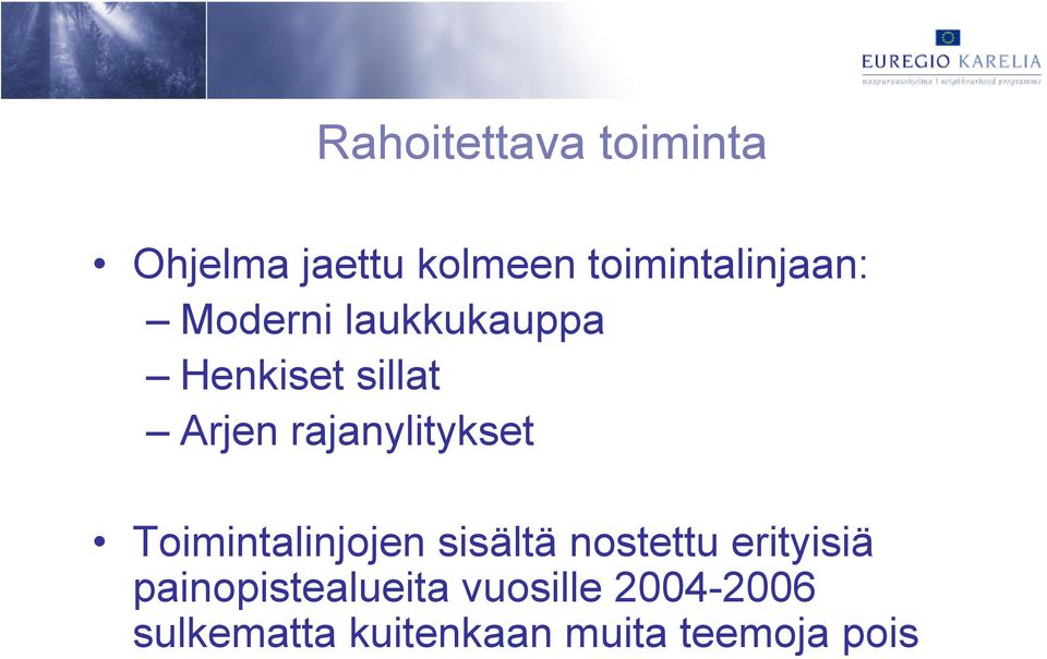 rajanylitykset Toimintalinjojen sisältä nostettu erityisiä