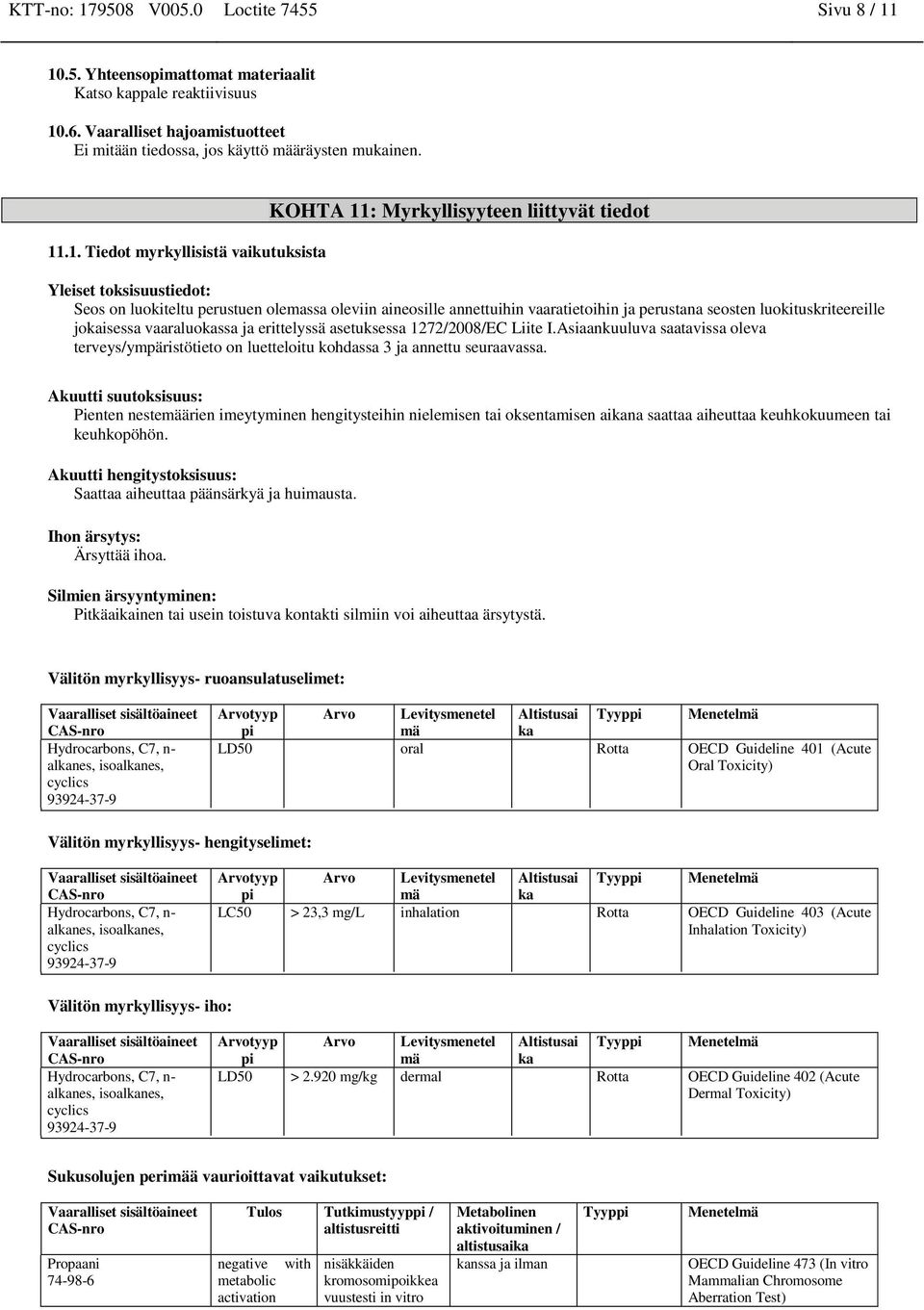 perustana seosten luokituskriteereille jokaisessa vaaraluokassa ja erittelyssä asetuksessa 1272/2008/EC Liite I.