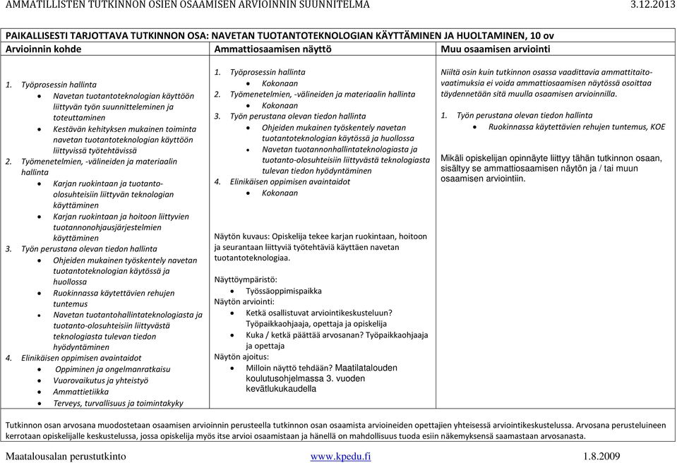 Työprosessin Navetan käyttöön työn suunnitteleminen ja toteuttaminen Kestävän kehityksen mukainen toiminta käyttöön liittyvissä työtehtävissä 2.